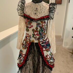 Day of the Dead costume size medium Colorful Lace Dress with Red Accents